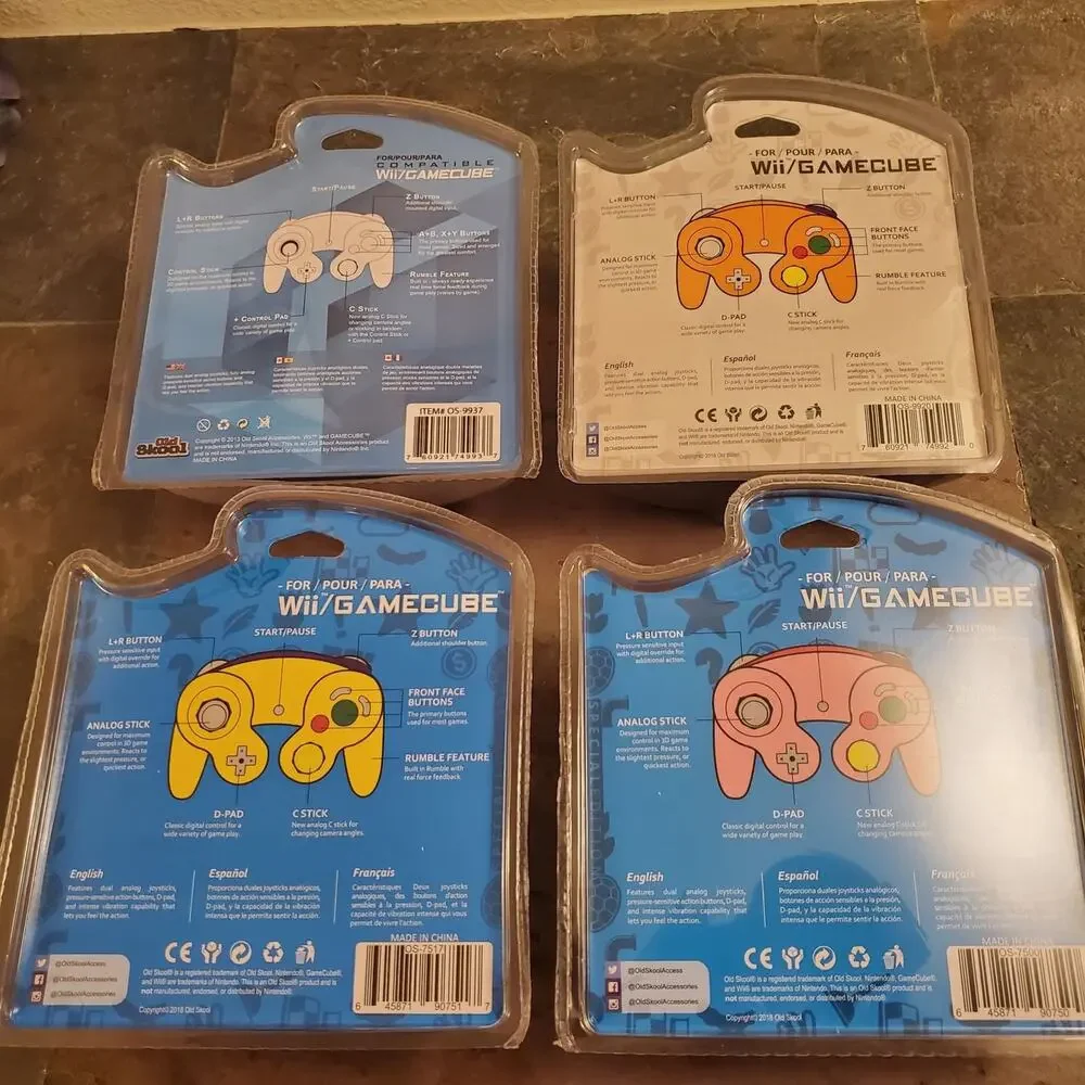 4 Gamecube Controllers - 4 Colors Bundle (NEW) Yellow Pink White Orange Nintendo